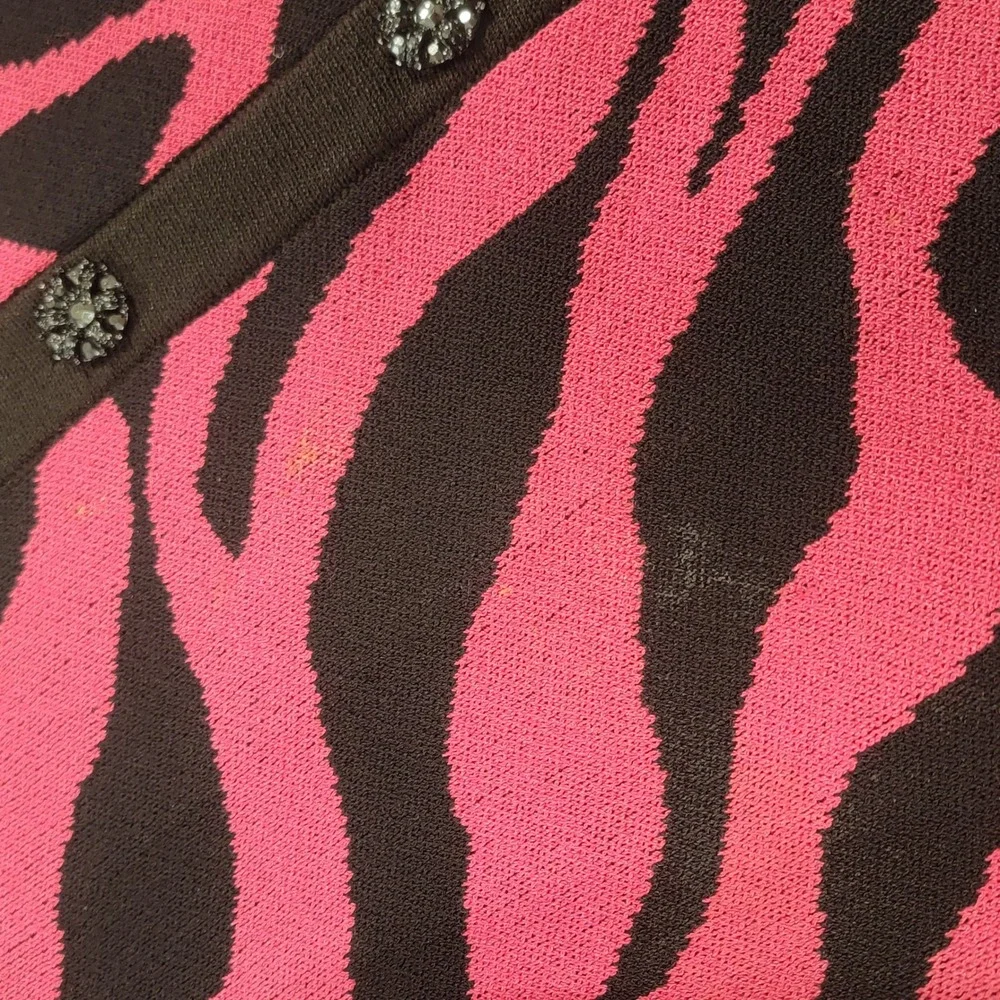 Toula Zebra Print Knit Blazer Jacket Ruffle Collar Embellished Buttons Womens 10